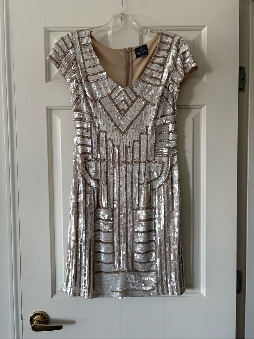 Adrianna Papell Silver Sequin Sheath Dress